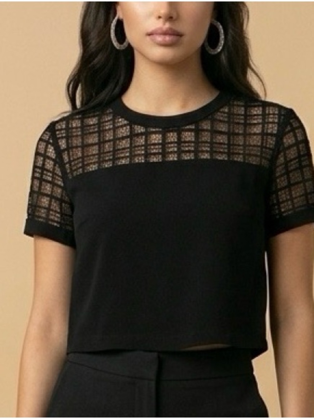 Forever 21 Black Short Sleeve Mesh Yoke Tee